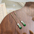 Vintage Chinese Style Faux Jade Beaded Gradient Alloy Chain Long Tassel Drop Hanfu Accessories Earrings view 4