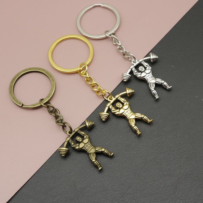 Zinc Alloy Weightlifter Keychain Sports Figure Key Ring Gift