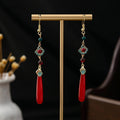 Red Beaded New Chinese Style Cloud Water Drop Pearl Earrings For Qipao Hanfu Accessories view 3