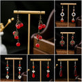 Red Beaded New Chinese Style Cloud Water Drop Pearl Earrings For Qipao Hanfu Accessories view 1