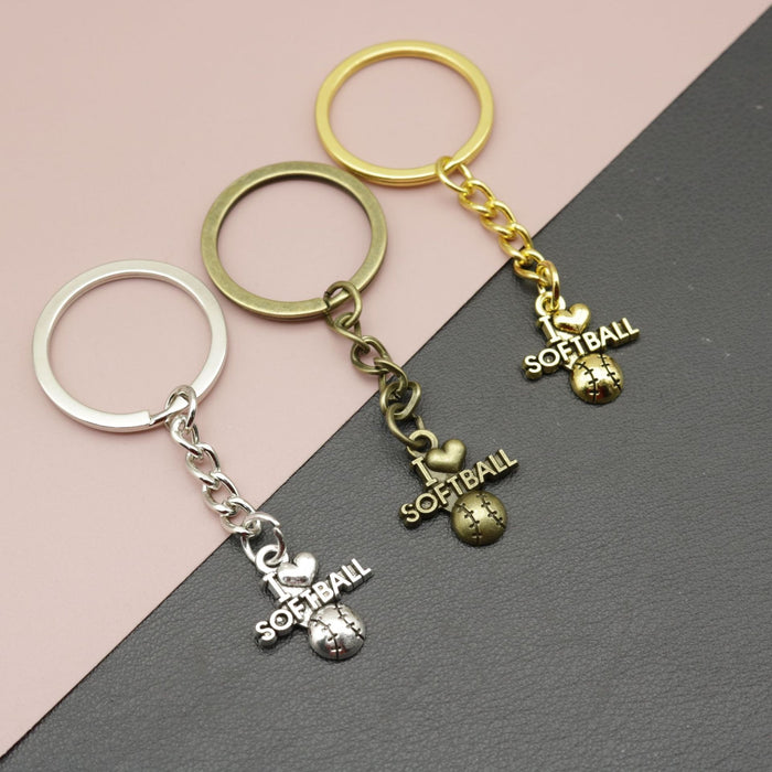 Metal I Love Softball Keychain Gift For Sports Fans