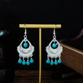 Bohemian Ethnic Style Geometric Turquoise Tassel Drop Earrings For Jewelry view 2
