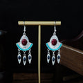 Bohemian Ethnic Style Geometric Turquoise Tassel Drop Earrings For Jewelry view 4