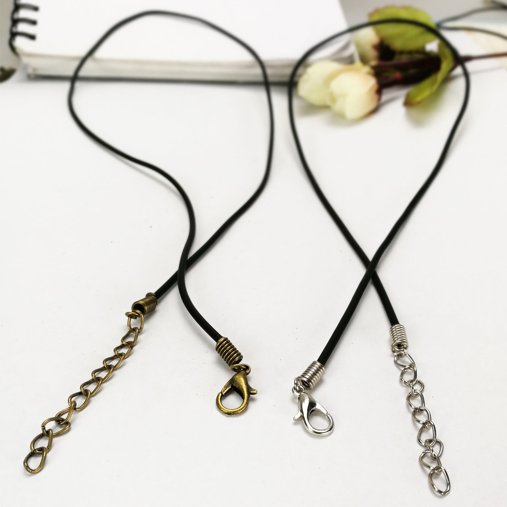 Black Faux Leather Necklace Cord with 5cm Extender Chain