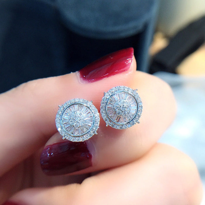 Super Sparkling Trendy Circle Stud Earrings, Unisex Student Fashion Round Ear Jewelry For Men Women