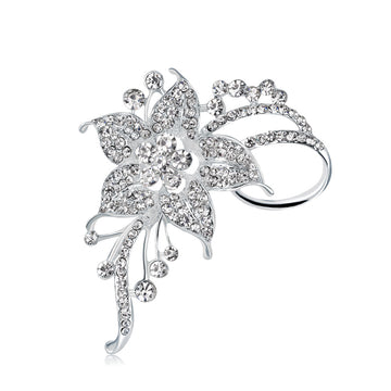 Silver Tone Flower Crystal Metal Brooch Pin 1 Pictured Designs