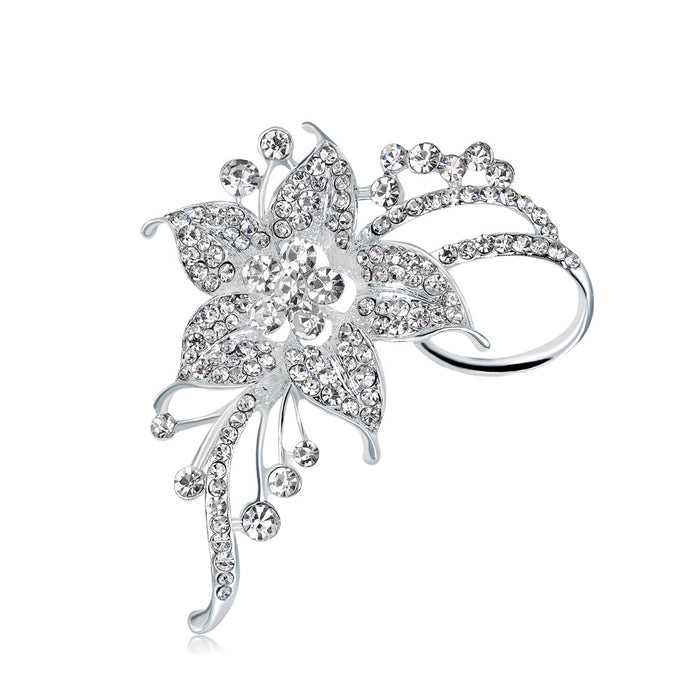 Silver Tone Flower Crystal Metal Brooch Pin 1 Pictured Designs