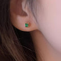 Vintage Zircon Square Stud Earrings Gold Tone Four Prong Mini Geometric Ear Jewelry view 4