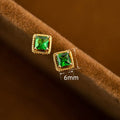 Vintage Zircon Square Stud Earrings Gold Tone Four Prong Mini Geometric Ear Jewelry view 5
