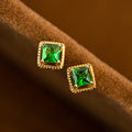 Vintage Zircon Square Stud Earrings Gold Tone Four Prong Mini Geometric Ear Jewelry view 2