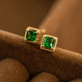 Vintage Zircon Square Stud Earrings Gold Tone Four Prong Mini Geometric Ear Jewelry view 3