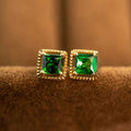Vintage Zircon Square Stud Earrings Gold Tone Four Prong Mini Geometric Ear Jewelry view 1