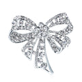 Silver Tone Ribbon Bow Crystal Metal Brooch Pin for Jackets and Lapels view 1