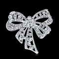Silver Tone Ribbon Bow Crystal Metal Brooch Pin for Jackets and Lapels view 3