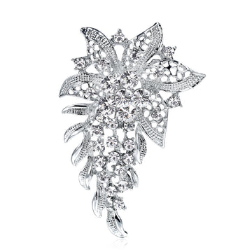 Silver Tone Flower Crystal Metal Brooch Pin 0 x 7 cm