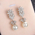 Luxury Bridal Wedding Dress Earrings, Sparkling Faux Pearl Flower Banquet Earrings For Women view 3