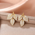 Sparkling Rhinestone Leaf Stud Earrings For Women, Small Floral Noble Style Versatile Ear Jewelry view 3