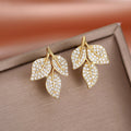 Sparkling Rhinestone Leaf Stud Earrings For Women, Small Floral Noble Style Versatile Ear Jewelry view 1