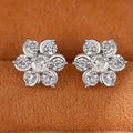 Sparkling Zircon Flower Stud Earrings, Light Luxury Snowflake Floral Classic Ear Jewelry view 2