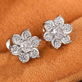 Sparkling Zircon Flower Stud Earrings, Light Luxury Snowflake Floral Classic Ear Jewelry view 3
