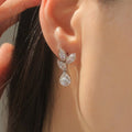 Korean Style Leaf Drop Earrings, Cute Sweet Marquise Inlaid Water Drop Dangle Earrings For Women view 3