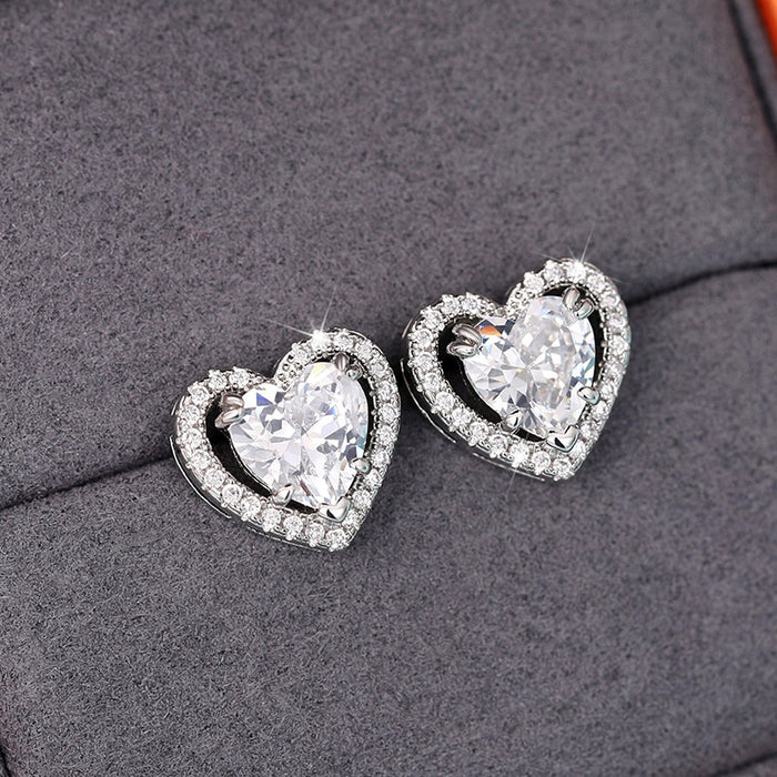 Quality Metal Heart Stud Earrings, Double Layer Hollow Out Small Heart To Heart Delicate Ear Jewelry