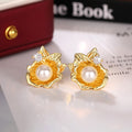 Simple Faux Pearl Shell Flower Stud Earrings French Vintage Light Luxury Elegant Jewelry view 2
