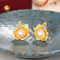 Simple Faux Pearl Shell Flower Stud Earrings French Vintage Light Luxury Elegant Jewelry view 3