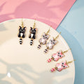 Cute Enamel Alloy Cartoon Cat Tail Dangle Drop Earrings For Women Creative Animal Charm Earrings view 2
