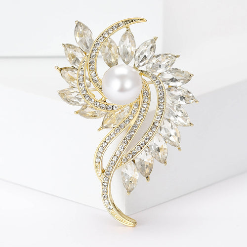 Pearl Rhinestone Flower Brooch Pin For Luxury Women Clothing Decoration