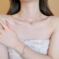Light Luxury Cubic Zirconia Heart Bow Faux Pearl Necklace Jewelry Set view 1