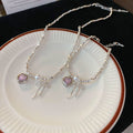Light Luxury Cubic Zirconia Heart Bow Faux Pearl Necklace Jewelry Set view 4