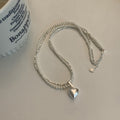 Elegant French Double Layer Faux Pearl Heart Pendant Necklace With Silver Bead Accents view 2