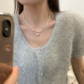 Elegant French Double Layer Faux Pearl Heart Pendant Necklace With Silver Bead Accents view 3