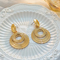 Elegant Alloy Metal Geometric Round Hollow Multi Layer Spiral Wire Dangle Statement Drop Earrings view 3
