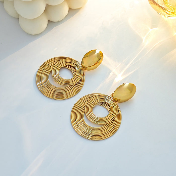 Elegant Alloy Metal Geometric Round Hollow Multi Layer Spiral Wire Dangle Statement Drop Earrings
