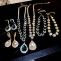 Sparkling Rhinestone Teardrop Pendant Necklace Jewelry Set For Women Copper Light Luxury Collarbone Chain view 1