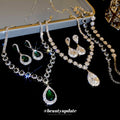 Sparkling Rhinestone Teardrop Pendant Necklace Jewelry Set For Women Copper Light Luxury Collarbone Chain view 3