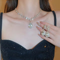 Sparkling Rhinestone Teardrop Pendant Necklace Jewelry Set For Women Copper Light Luxury Collarbone Chain view 4