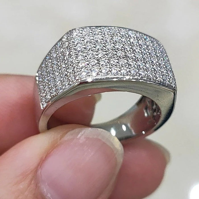 Micro Pave Starry Sky Ring For Women, Light Luxury Full Setting Statement Index Finger Jewelry