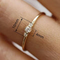 Fashion Light Luxury Micro Paved Three Zircon Stone Wedding Ring, Simple Minimalist Pinky Ring view 4