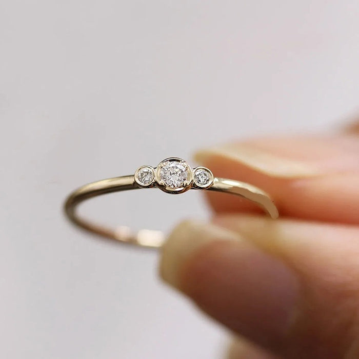 Fashion Light Luxury Micro Paved Three Zircon Stone Wedding Ring, Simple Minimalist Pinky Ring