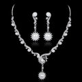 Black Silver Tone Pearl Crescent Sunburst Metal Necklace and Earring Set view 2