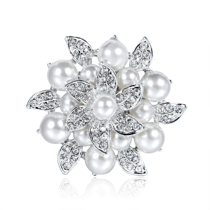 Silver Tone Flower Pearl Look Metal Brooch Pin 3.5 x 5 cm