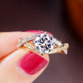 Classic Four Prong Faux Zircon Micro Pave Ring Double Row Two Tone Twisted Arm Engagement Ring view 3