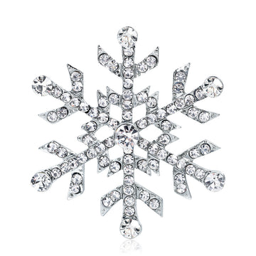 Silver Tone Snowflake Crystal Metal Brooch Pin 7 x 4.7 cm