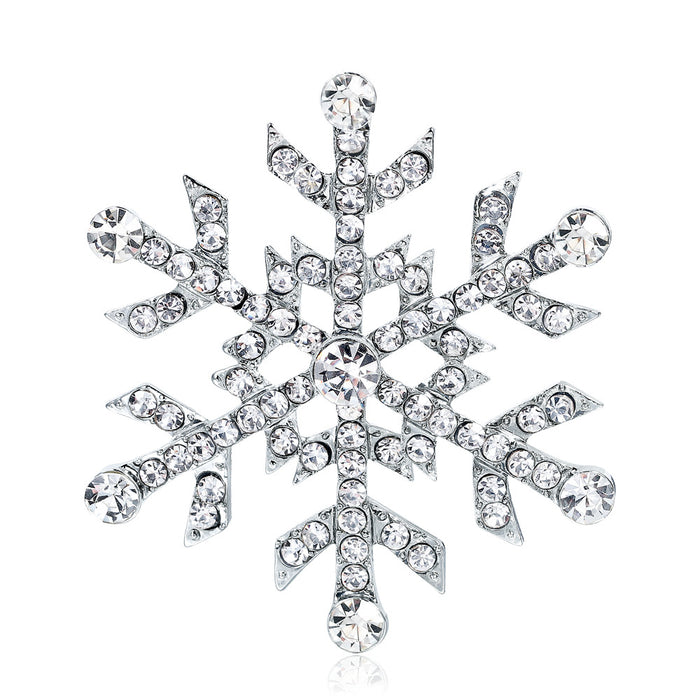 Silver Tone Snowflake Crystal Metal Brooch Pin 7 x 4.7 cm