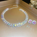 Light Luxury Copper Jewelry Set With Colorful Rhinestone Square Pendant Necklace For Women view 1