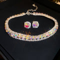 Light Luxury Copper Jewelry Set With Colorful Rhinestone Square Pendant Necklace For Women view 3