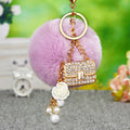 Jeweled Shoe and Handbag Plush Pom Pom Keychains With Wrist Strap Components view 12